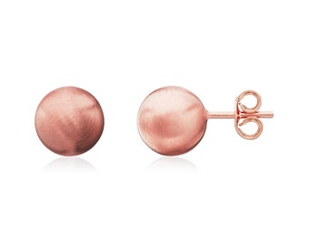9CT Rose Gold Satin Ball Stud Earrings, 8mm