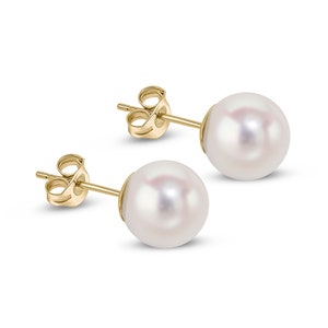 18CT Yellow Gold Akoya Pearl Stud Earrings, 8-8.5mm
