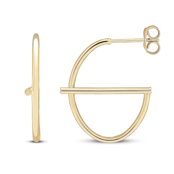 9CT Yellow Gold Oval Hoop With Bar Earrings Etsy