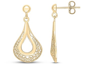9CT Yellow Gold Tear Drop Filigree Drop Earrings