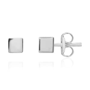 9CT White Gold Polished Cube Stud Earrings, 4mm