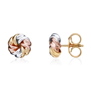 Three Tone 9CT Gold Fancy Swirl Stud Earrings