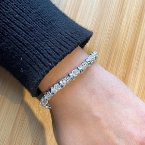Handmade 925 Sterling Silver 7.5mm Byzantine Chain Bracelet, Multiple lengths