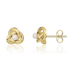 9CT Yellow Gold Pearl and Knot Stud Earrings