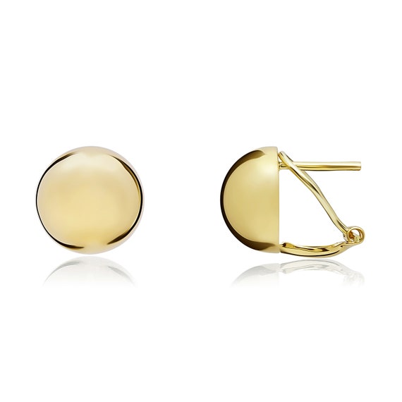 9CT Yellow Gold Polished Dome Peg Clip Earrings Etsy