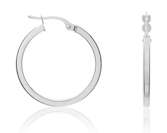 Stainless Steel Metal 29mm Flat Bottom Hoop Earrings with French Locks Stainless Steel Metal 29mm Flat Bottom Hoop Earrings with French Locks