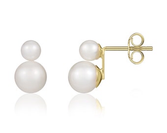 9CT Yellow Gold Double Pearl Stud Earrings