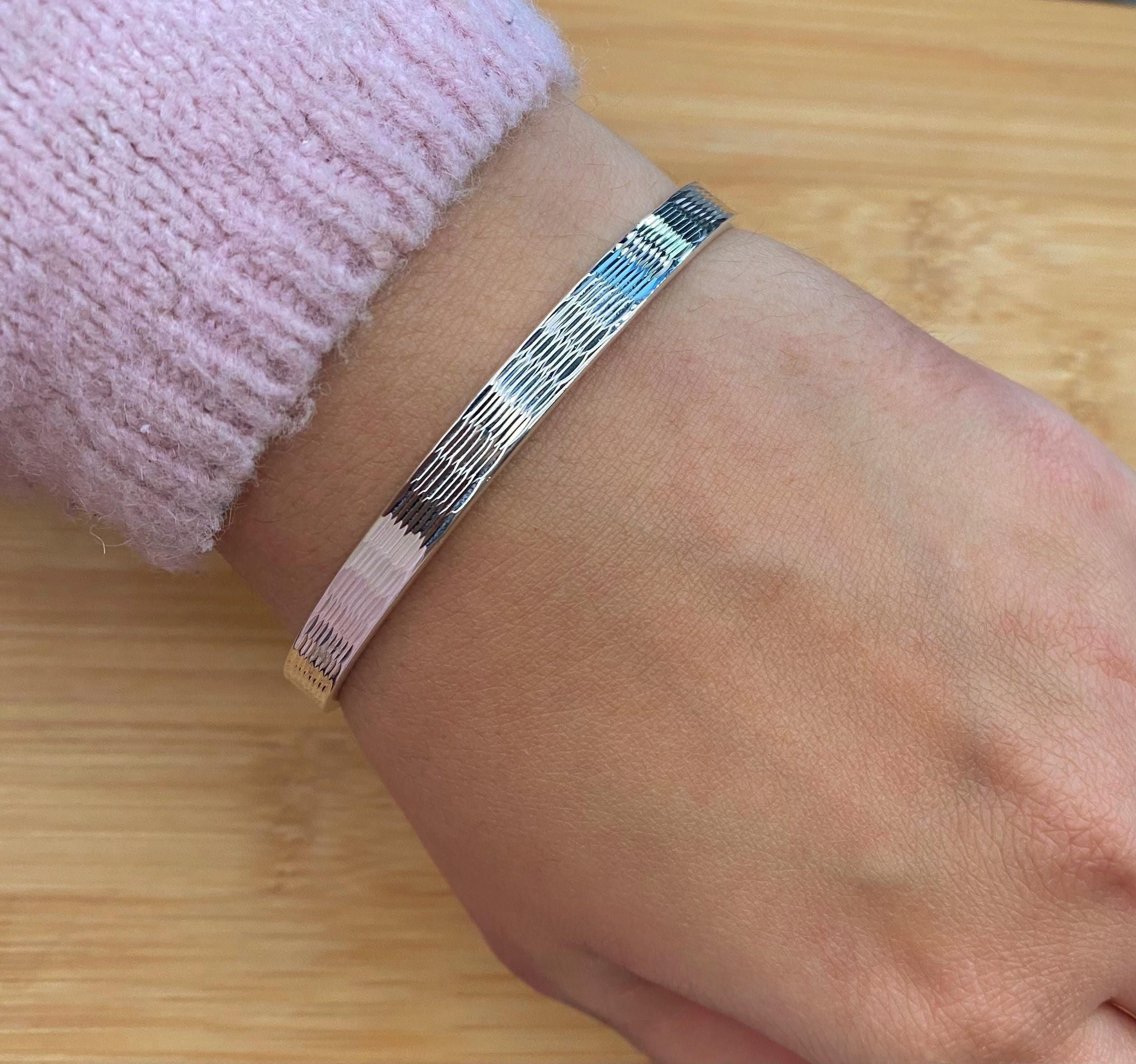 925 Sterling Silver Diamond Cut Flat Bangle With Parallel Marquise