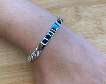 925 Sterling Silver, 6mm Flat Curb ID Bracelet With Lobster Clasp