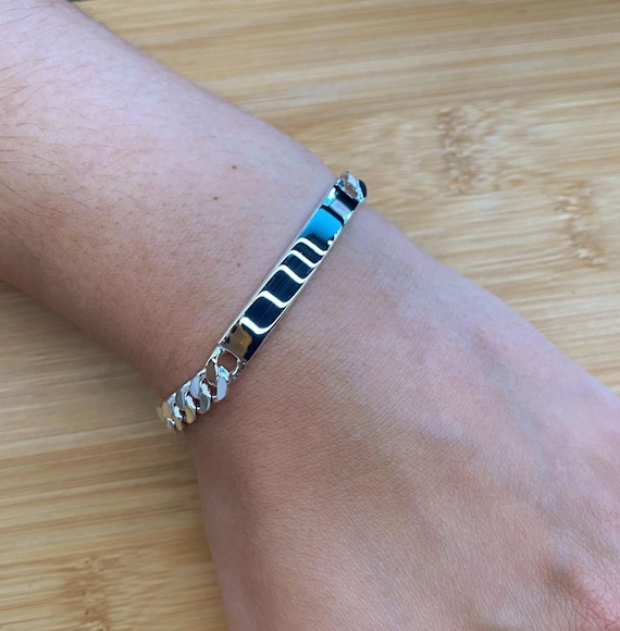 925 Sterling Silver, 6mm Flat Curb ID Bracelet With Lobster Clasp