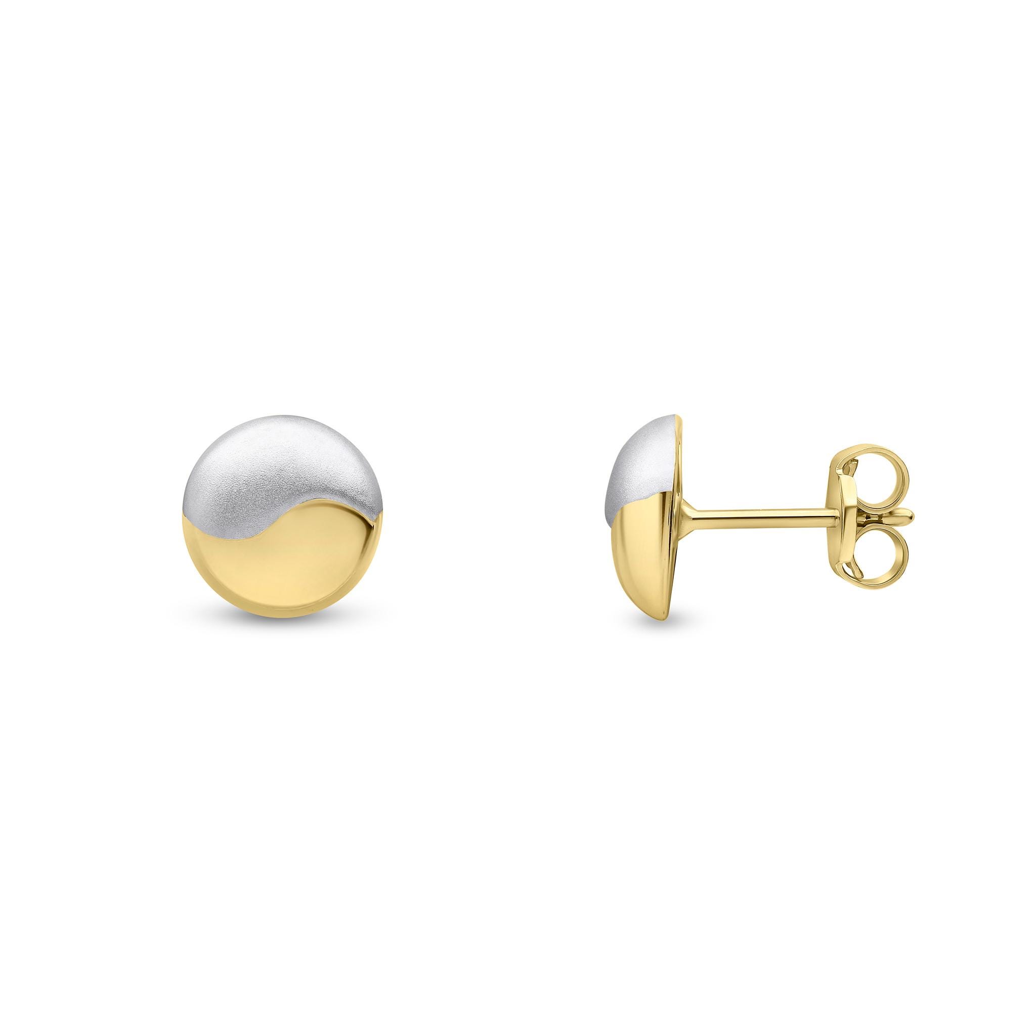 9CT Two Tone White/Yellow Gold Yin Yang Stud Earrings