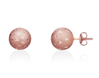 9CT Rose Gold Satin Star Ball Stud Earrings, 10mm