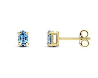 9CT Yellow Gold 5x3mm Oval London Blue Topaz Claw Stud Earrings
