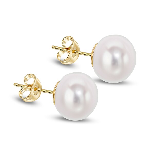 9CT Yellow Gold Freshwater Button Pearl Stud Earrings, 9mm