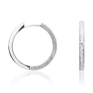 9CT White Gold Brushed Finish Huggy Hoop Earrings