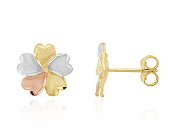 Three Tone 9CT Gold Satin Flower Stud Earrings