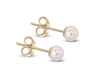 9CT Yellow Gold Akoya Pearl Stud Earrings, 4mm