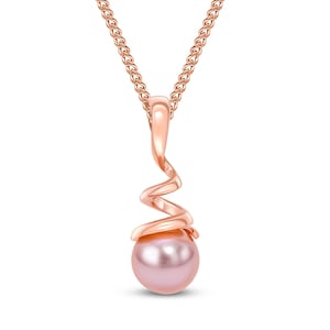 9CT Rose Gold Pink Round Cultured Freshwater Pearl & Spiral Pendant, 7mm