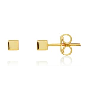 9CT Yellow Gold Polished Cube Stud Earrings, 3mm