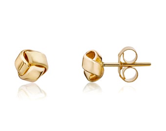 9CT Yellow Gold Three Row Knot Yellow Gold Stud Earrings