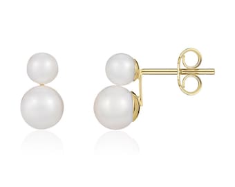 9CT Yellow Gold Double Pearl Stud Earrings