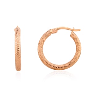 9CT Rose Gold Text Round Tube Hoop Earrings