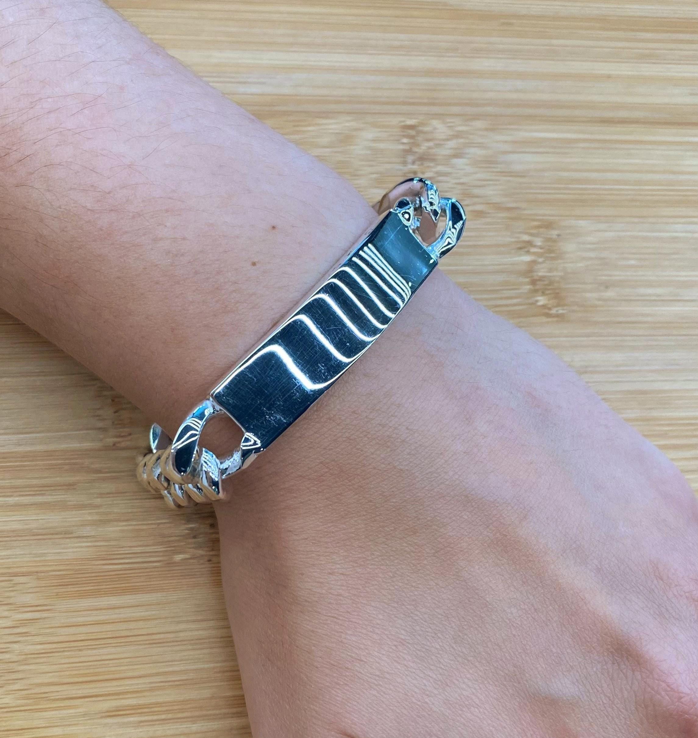 925 Sterling Silver, 13mm Flat Curb ID Chain Bracelet With Lobster