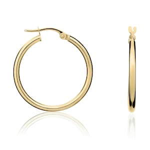 9CT Yellow Gold Polished Tube Hoop Earrings, 24mm