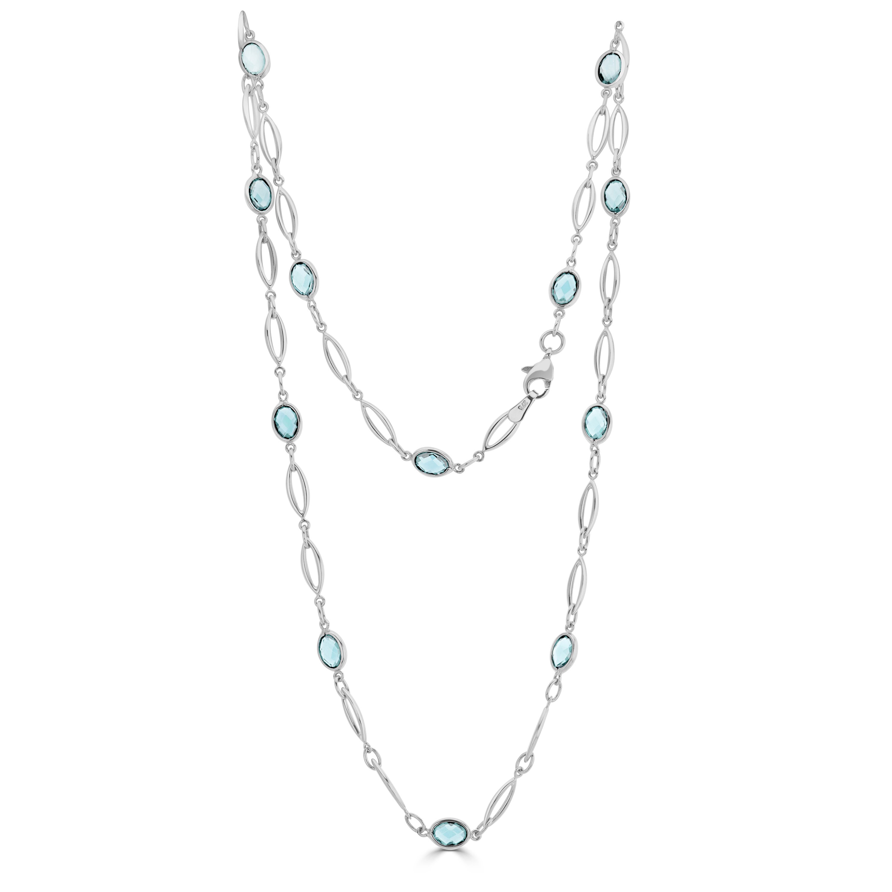 9CT White Gold Marquise & Oval Swiss Blue Topaz Necklace, 18"