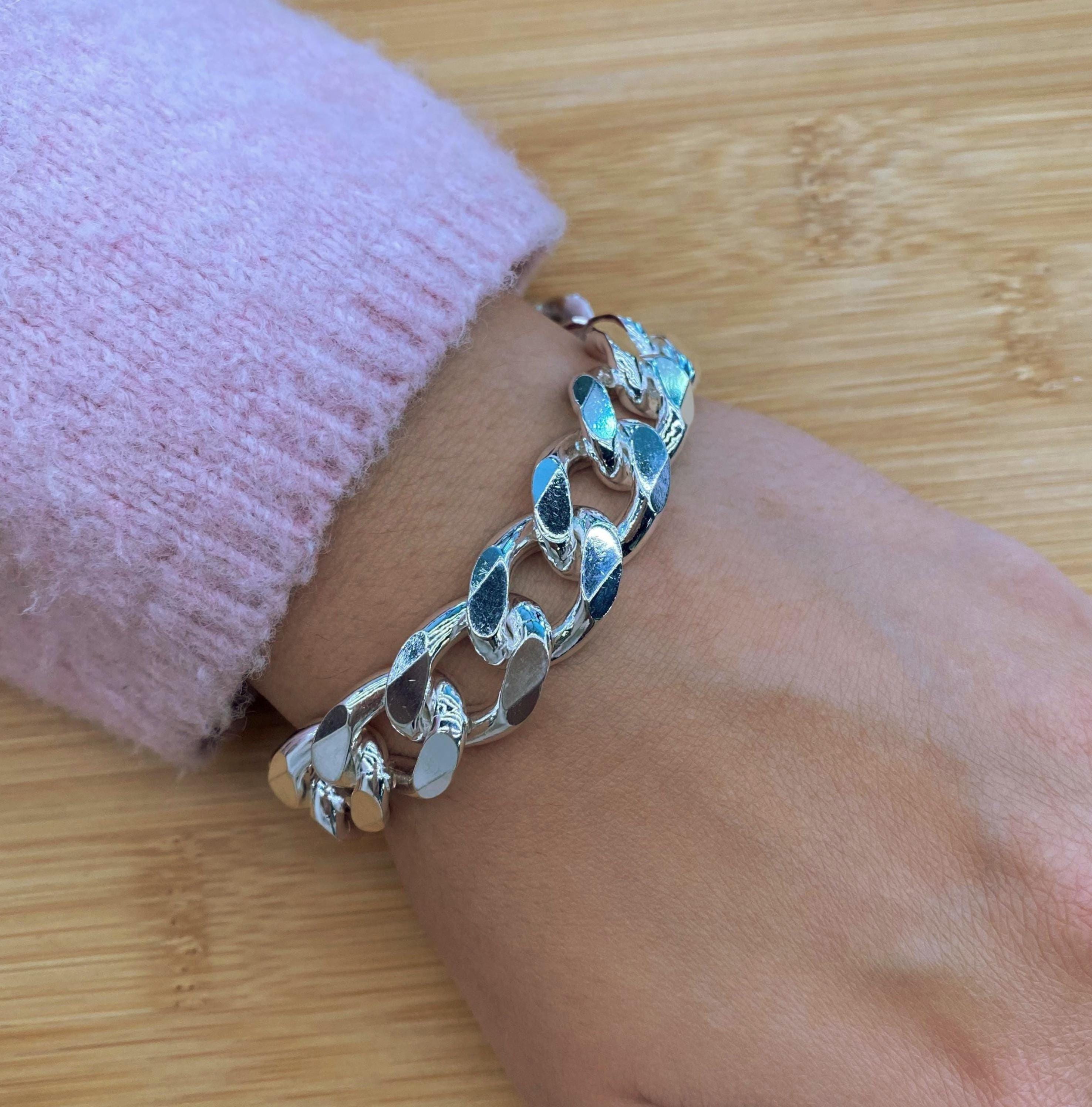 925 Sterling Silver, 14mm Heavy Gents Curb Chain Bracelet, 8.5