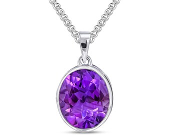 9CT White Gold 12x10mm Oval Amethyst Rubover Pendant