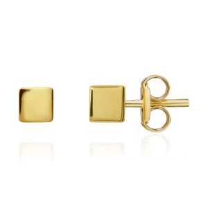 9CT Yellow Gold Polished Cube Stud Earrings, 4mm