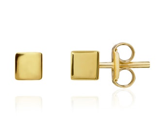 9CT Yellow Gold Polished Cube Stud Earrings, 4mm