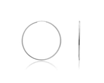 9CT White Gold Thin Sleeper Hoop Earrings