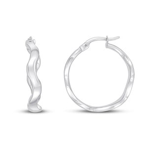 9CT White Gold Wavy Hoop Earrings