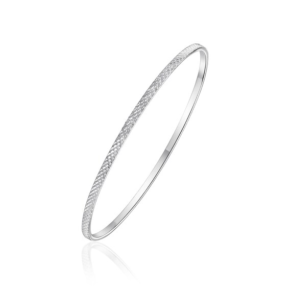 925 Sterling Silver Flat Stacker Bangle With Diamond Cut Pattern