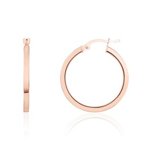 9CT Rose Gold  Square Tube Round Hoop Earrings