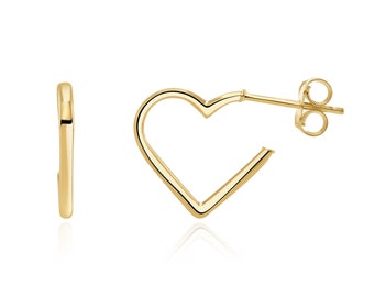 9CT Yellow Gold Round Tube Heart Hoop Earrings