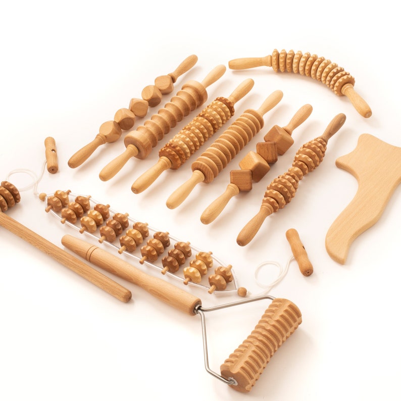 Anticellulite Body Massage Set of 11 Wooden Tools Maderotherapy image 3