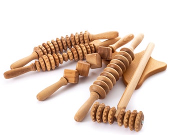 Anti Cellulite Massage Set Wooden Roller Lymphatix Drainage Tool