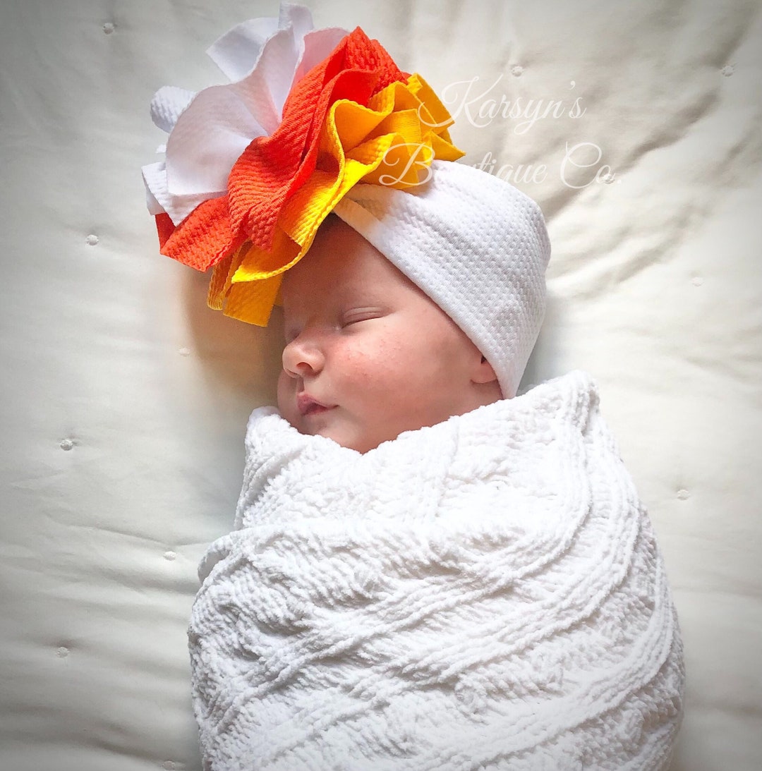 XL Shredded Ruffle Candy Corn Head Wrap Bow Candy Corn Bow Etsy