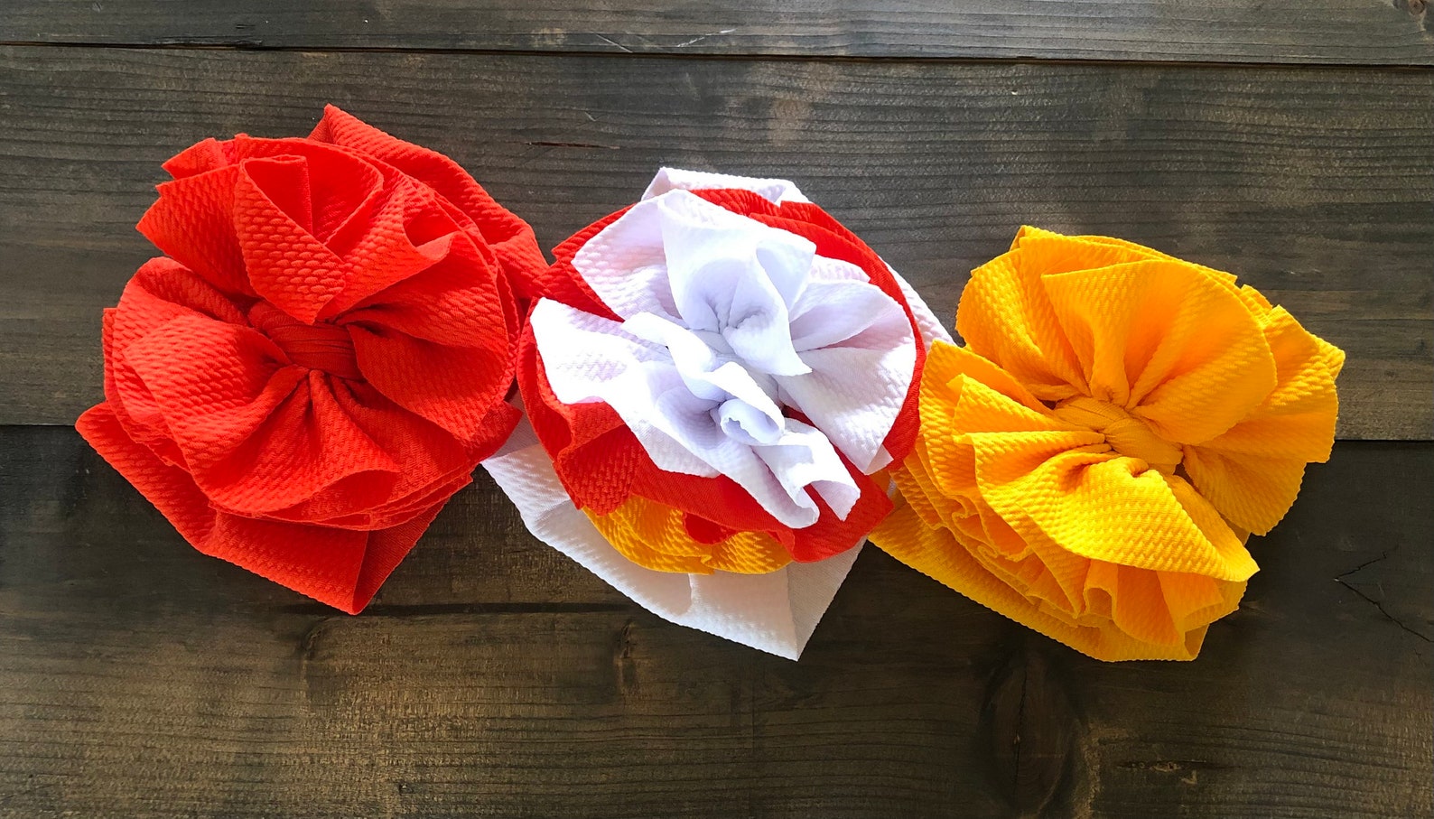 XL Shredded Ruffle Candy Corn Head Wrap Bow Candy Corn Bow Etsy