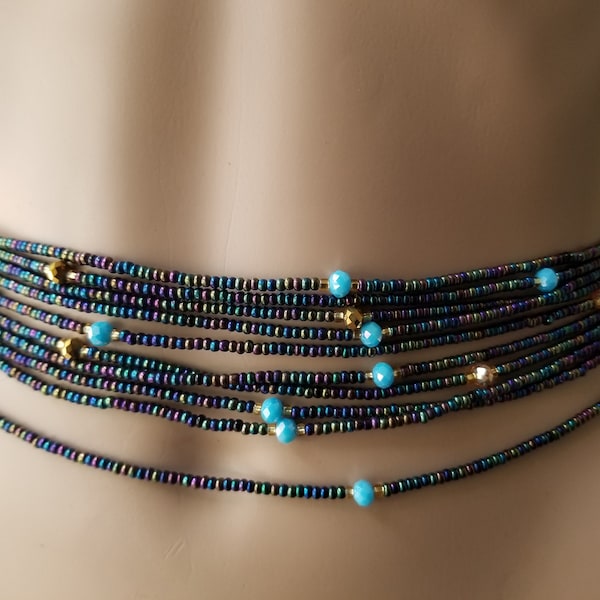 Black Iridescent Beads, Women Belly Chain, Waist Beads