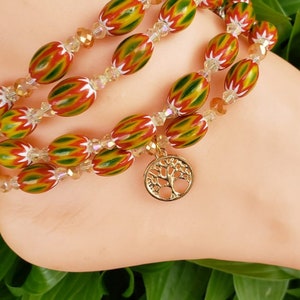 Green Red Chevron Anklet, African Jewelry, Leg Chain
