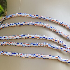 Plus Red White and Blue African Beads,  Ghana Waist Beads, Tie on Belly Chain