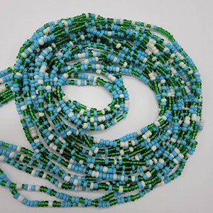 Blue Green White Tie on Beads, Belly Chan