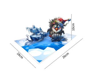 Handmade 3D Penguin Pop-Up Christmas Card with Envelope