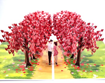 Heart Tree Pop Up Card, Romantic 3D Keepsake for Anniversary Valentine Wedding Engagement
