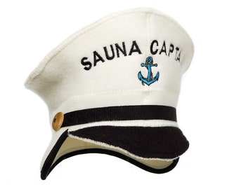 100% wool felt funny sauna hat "Sauna Captain" with embroidered logo keeps your head cool in sauna, banya, hot tube