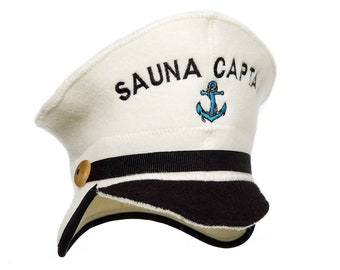 Gorro de sauna de fieltro de lana con logotipo de capitán de sauna bordado.